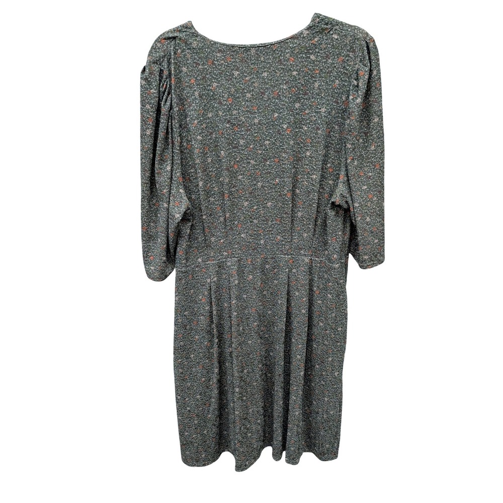 Hutch Anthropologie Green Floral V-Neck Puff Sleeve Mini Dress Pockets- 1X - Picture 3 of 7
